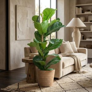 Ficus Lyrata met Mand Zeegras naturel – 80 cm